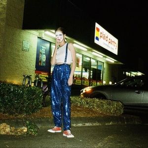 Blue Sequin Suspender Pants Set Clown Costume